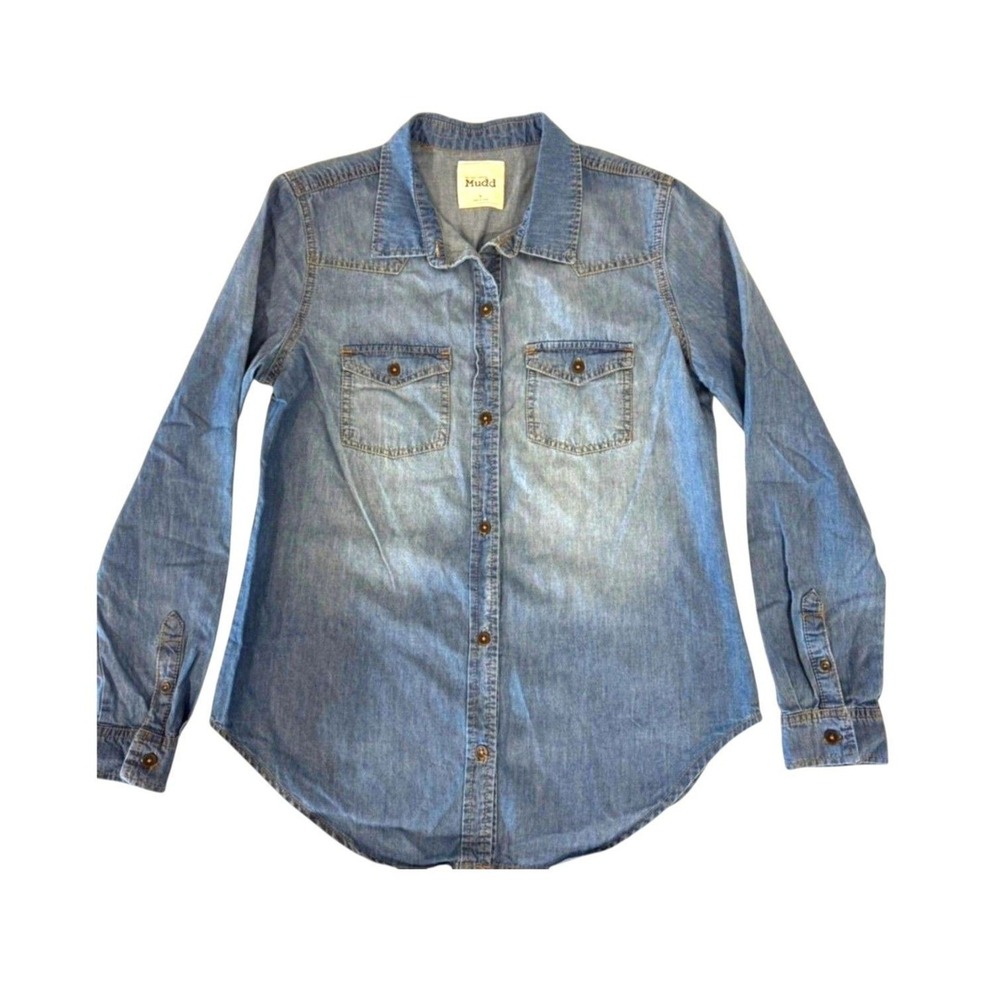Vintage 90s Mudd Womens Medium Denim Button Down Shirt‎ Medium Wash Cotton